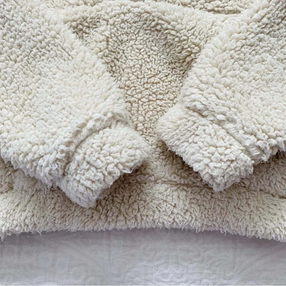 Mondetta Girls' Long Sleeve Sherpa Half-Zip Hooded Pullover, Beige‎
